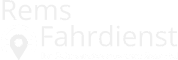 Logo for "Rems Fahrdienst" features white text on a transparent background. A location pin icon is integrated, conveying a transport service theme.