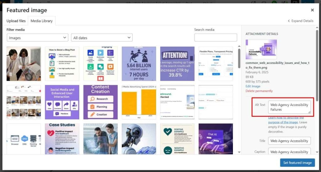 Image alt text example in WordPress