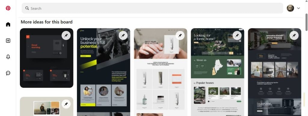 Pinterest moodboards for web development