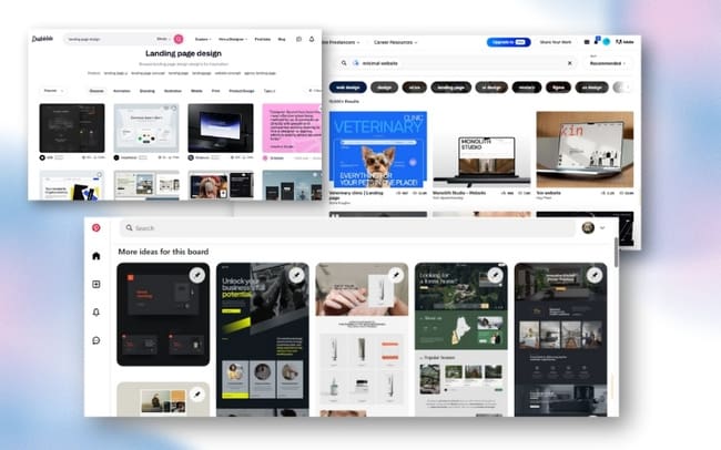 Website design inspiration from Dribble, Behance and Pinterest