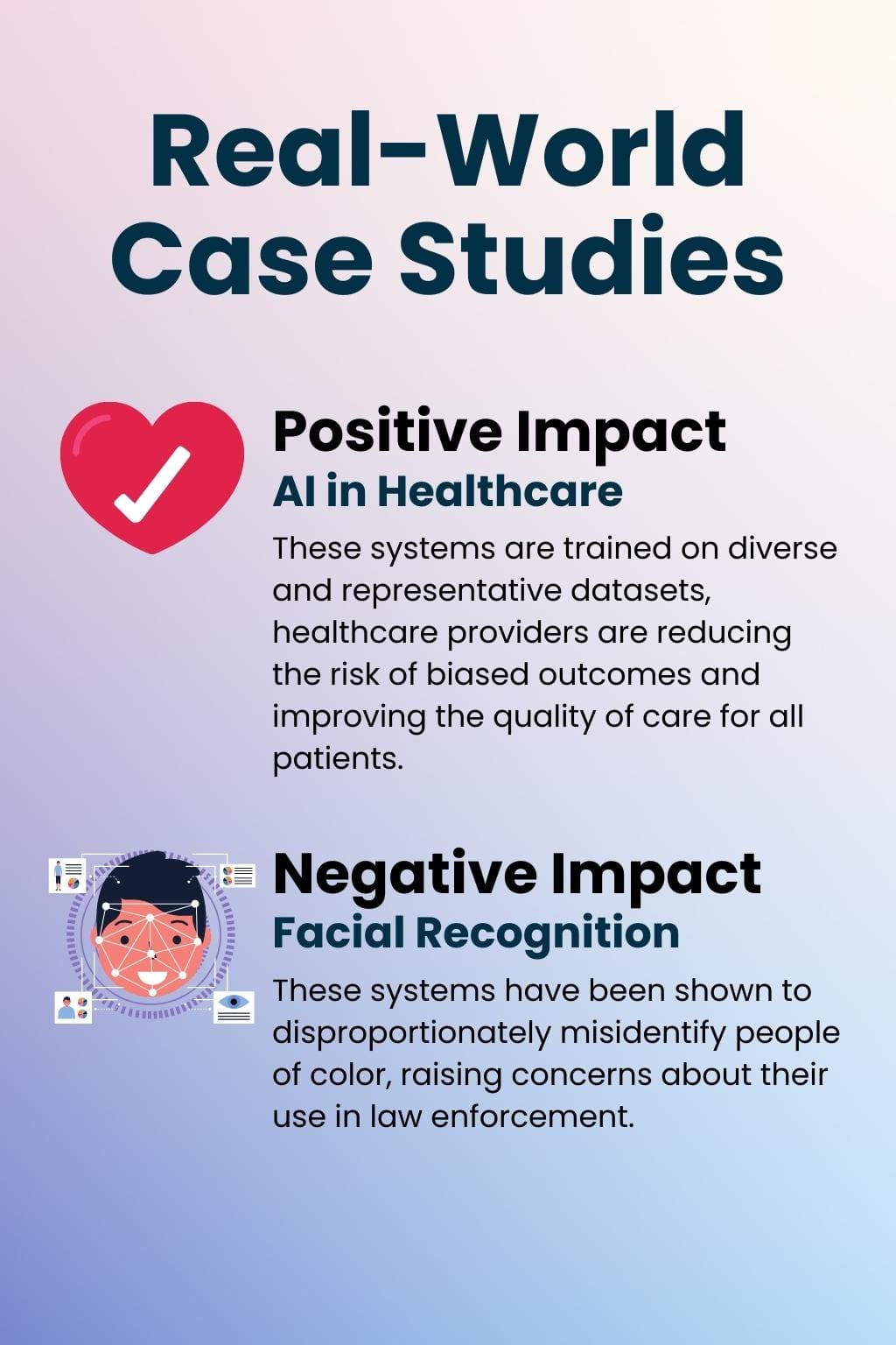 Positive impact of AI in healthcare and the negative effects of facial recognition technology.