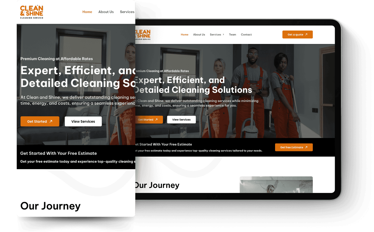Tablet mockup showing cleaning services website and cleaning solutions for homeowners.